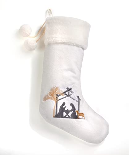 Giftcraft 683167 Christmas Embroidered Nativity Scene Stocking with Cuff, 17.7-inch Height, Polyester