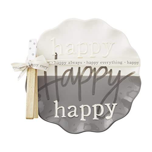 Mud Pie Happy Cookie Plate, Plate 12" Diameter, Tongs 5.5", Dolomite