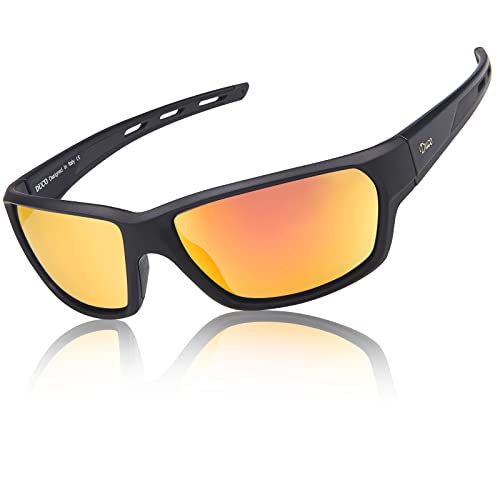 DUCO Polarized Sports Running Baseball Cycling TR90 Superlight Frame Sunglasses for Men 6201 (Black Frame Black Temple Revo Red Lens)