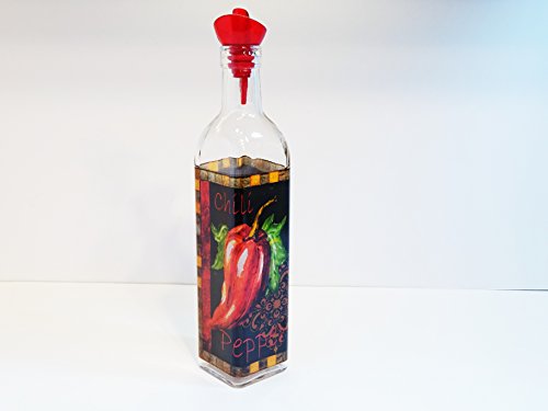 Grant Howard Red Chili Oil & Vinegar Glass Cruet with Ergo Pourer, 16 oz, Multicolored