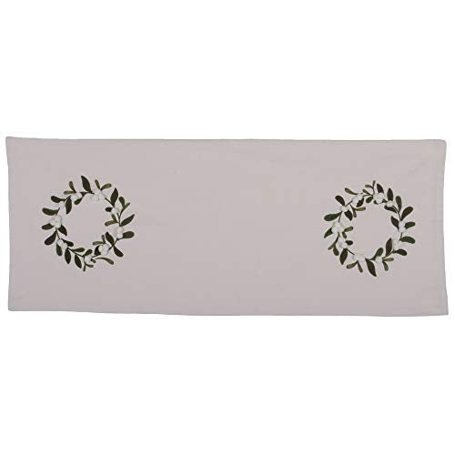 Home Collection by Raghu Cream Pom Wreath Table Runner