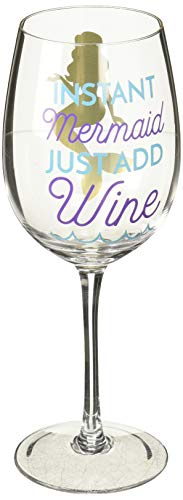 Pavilion Gift Company Girl-Instant Mermaid Just Add Wine-12 oz 12 oz Crystal Wine Glass, Teal