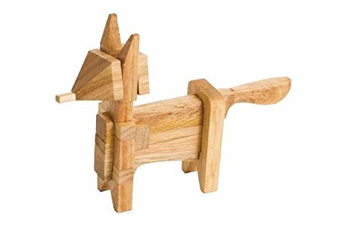 CHH 1" Wooden 3D Fox Animal Brain Teaser Puzzle, Light Beige