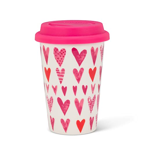 Abbott Collection  27-Love-Togo Hearts Travel Mug. 2 Pieces, White/Pink