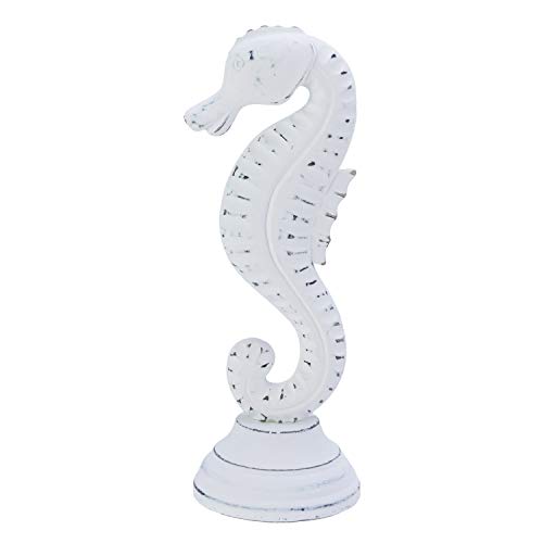 Beachcombers Nautical White Wood Distressed Finish 12 x 4 Inch Seahorse Tabletop Figurine