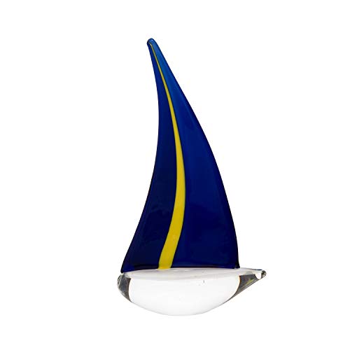 Beachcombers B21261 Glass Blue Yellow Sailboat Figure, 8.4 inch