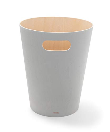 Umbra Woodrow, 2 Gallon Modern Wooden Trash Can Wastebasket or Recycling Bin for Home or Office, Grey