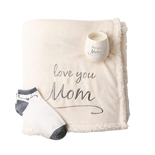 Pavilion Love You Mom Sherpa Lined Royal Plush Blanket Gift Set 42 x 50 Inch