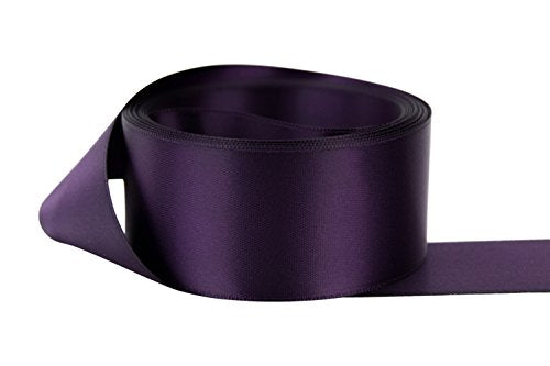 Ribbon Bazaar Double Faced Satin Ribbon - Premium Gloss Finish - 100% Polyester Ribbon for Gift Wrapping, Crafts, Scrapbooking, Hair Bow, Decorating & More - 2-1/4 inch Eggplant 25 Yards