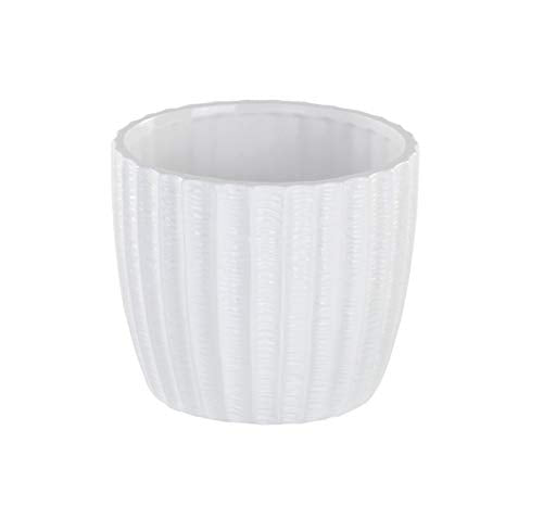 Napco 22112 Glazed Ceramic Ribbed Planter/Cache Pot, White