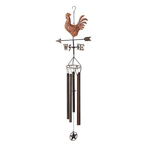 Sigma SLC Accent Plus Iron Weathervane Windchime, Outdoor Chimes for Yard & Garden, 45x11.75x7, Copper Rooster