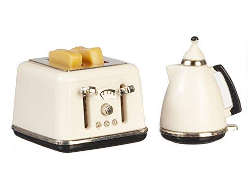 Aztec Imports Melody Jane Dollhouse Modern White Jug Kettle & Toaster Miniature 1:12 Kitchen Accessory