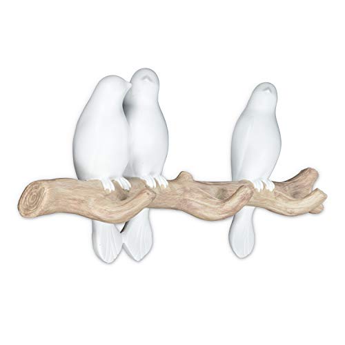 Abbott Collection  Home 27-Hearsay Triple Bird on Branch Hookt, White/Brown