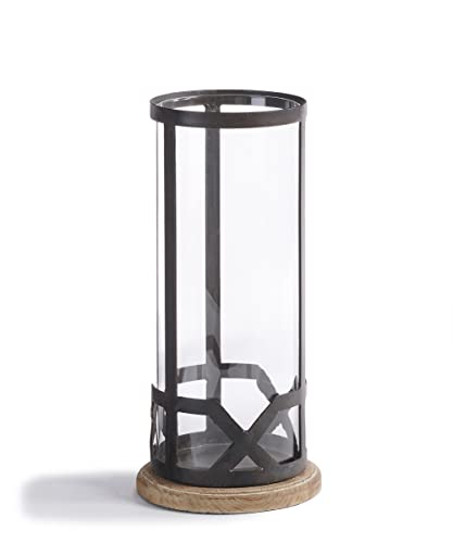 Giftcraft Small Candle Holder, 10.6-inch Height, Iron, Glass and Fir Wood, Black