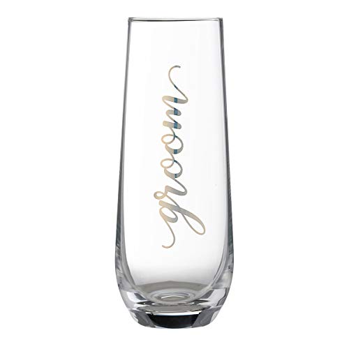 Blue Sky Clayworks Lillian Rose Gold Groom Stemless Champagne Glass, 8oz, Clear