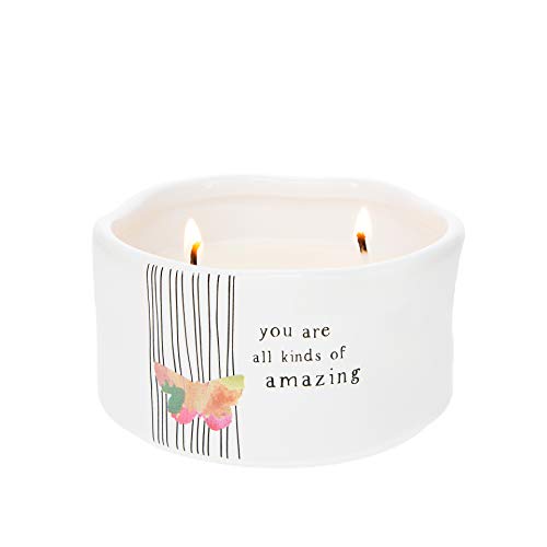 Pavilion Gift Company You are All Kinds of Amazing Double Butterfly Candle in Ceramic with 100% Soy Wax & Cotton Wicks-Tranquility Scent, White