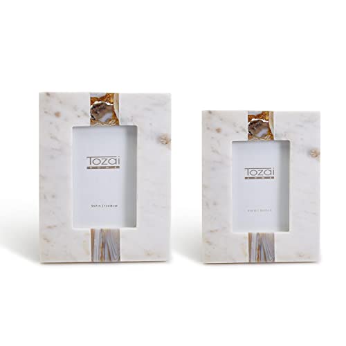 Two's Company White Marble W/Amber Agate Inlay Frames Incl 2 Sizes Set of 2