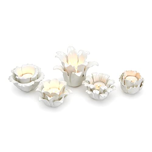 Two's Company White Succulents Set of 5 Hand-Crafted Tealight Candleholders Includes 5 Designs