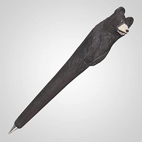 Lipco Carved Wood Bear Pen, 6.75-inch Length, Black, Wood, For Everyday Use, Writing Instrument, D√©cor, Display