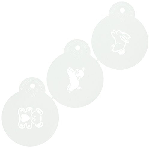 Designer Stencils Baby Animals Cupcake and Cookie Stencils, (Lamb, Bunny, Teddy Bear),beige/semi-transparent