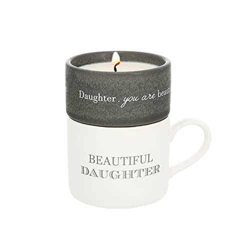 Pavilion - Beautiful Daughter - 4 Oz Candle & 10.8 Oz Mug Gray & Cream Neutral Stackable To: From: Tag Gift Set