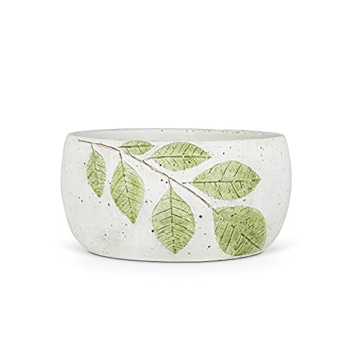 Abbott Collection  27-LINDEN-982 Low Leaf Planter, White/Green