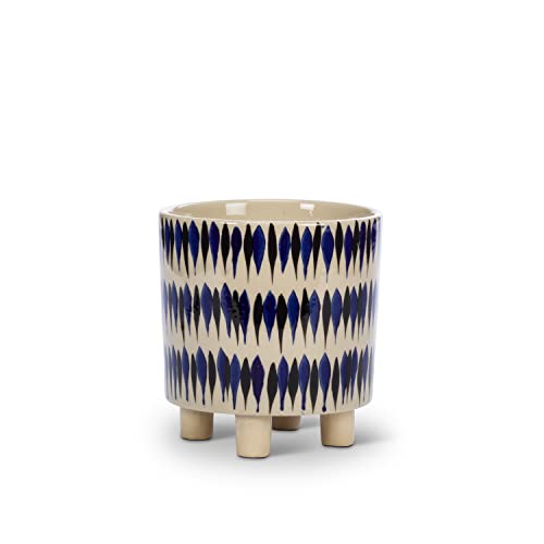 Abbott Collection  27-MOORE-558-SM Small Brushstroke Planter with Feet, Beige/Navy