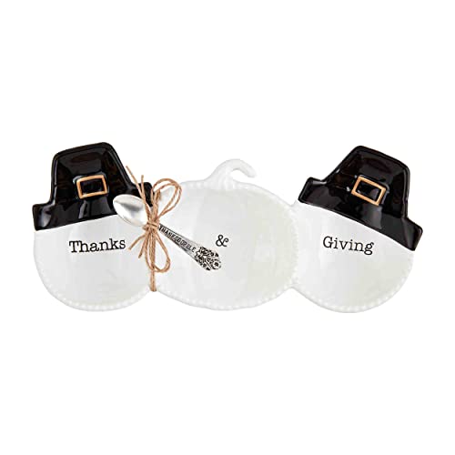 Mud Pie Pilgrim Tidbit, dish 5" x 11" | spoon 3 1/2", White
