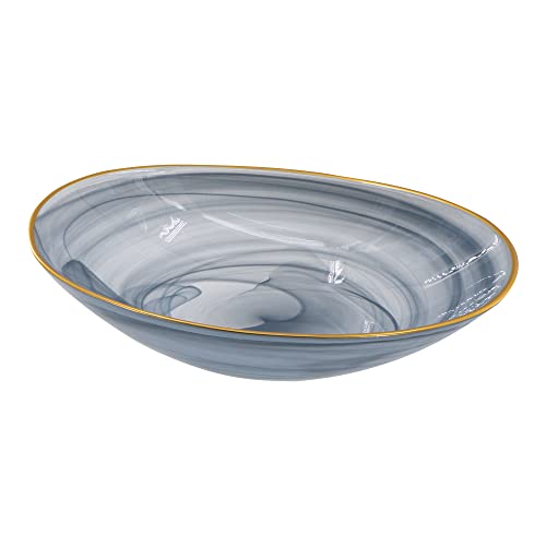 A&B Home Glass Fruit Bowl - Gray Decorative Bowl with Gold Rim, Large Glass Bowl Tabletop Home D√©cor, Coffe Table Centerpiece Assecories, 13" x 9" x 3"