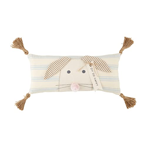 Mud Pie Bunny Striped Cotton Pillow, 16" x 16", Hop
