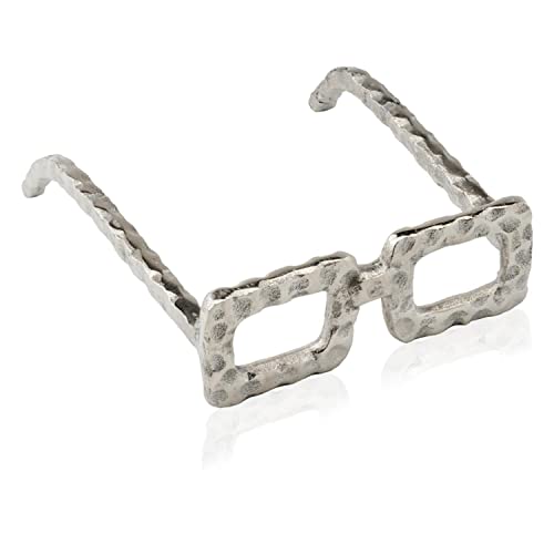Modern Day Accents Silver, Sunglasses Sculpture, Trendy, Aluminum, Figurine, Table Top, Home and Office Decor, Spectacles, Square Glasses, Modern, 6" x 7" x 2"