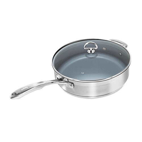 Chantal SLIN34-280C Induction 21 Steel Ceramic Coated Saute Skillet with Glass Tempered Lid, 5 quart, Silver