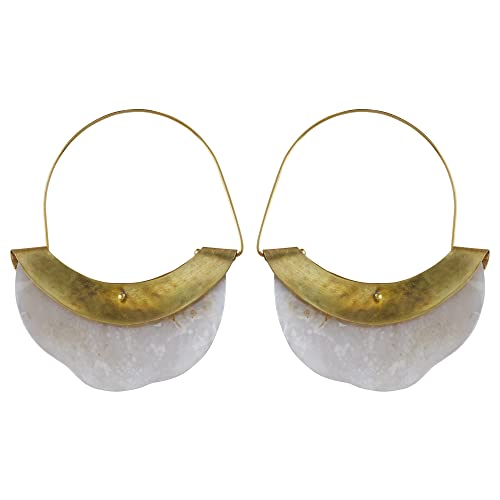 HomArt Chama Organic Mother of Pearl Earring, 5-inch Height, Brass
