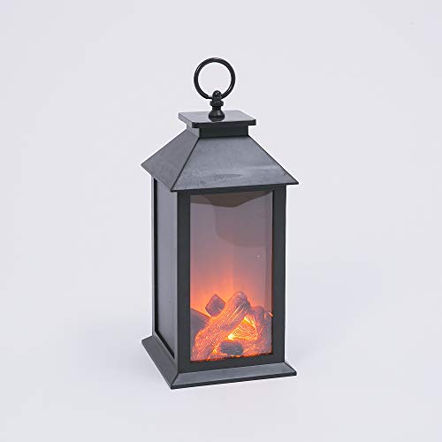 Gerson 2494110 Battery Operated Lighted Fire Glow Lantern with Timer, 13.4-inch Height