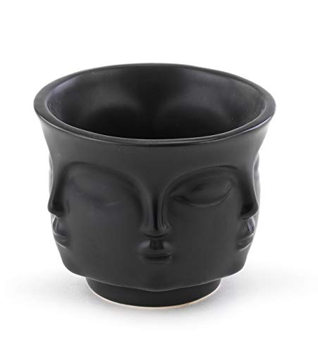 Napco 22144 Ceramic Face Planter/Cache Pot, Matte Black