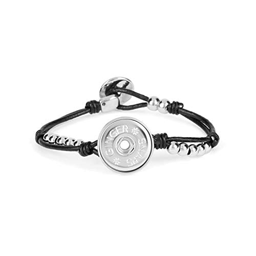 TGB Brands Ginger Snaps Black Leather and Beads Bracelet | Customizable & Adjustable Snap Jewelry Collection | Choose Your Own Button Charms for Necklaces, Bracelets | Standard Size | SN96-57