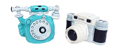Blue Sky Clayworks Clayworks Telephone and Camera Salt and Pepper Set, 4-inch Length, Set of 2