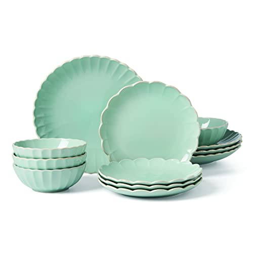 Lenox French Perle Scallop Ice Blue 12Pc Dinnerware Set, 17.70, White