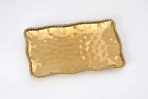 Pampa Bay Titanium-Plated Porcelain Medium Platter, 14.3 x 8 Inch, Gold Tone, Oven, Freezer, Dishwasher Safe