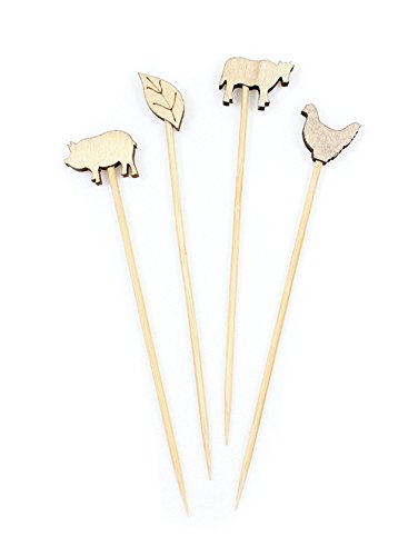 Tablecraft Farmhouse Food Markers, Assorted Pack of 48, 12 each Cow, Pig, Chicken & Leaf