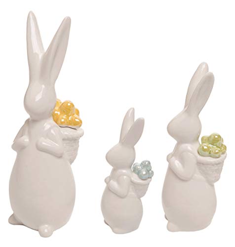 Transpac Set of 3 White Ceramic Easter Rabbits - 5 Inches, 7 Inches and 8.75 Inches High, Easter Bunny Sculptures