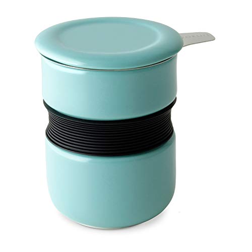 FORLIFE Curve Asian Style Tea Cup with Infuser and Lid 12 ounces, Turquoise