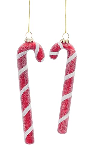 Melrose 80808 Glass Christmas Candy Cane Hanging Ornament Set of 2, Red, White