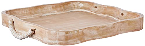 Mud Pie Scalloped Beaded Tray, 18" x 18", Brown