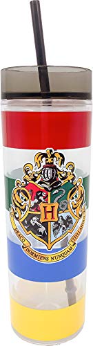 Spoontiques 22105 Tall Cup Tumbler with Straw, 16 Oz (Hogwarts Crest)