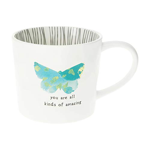 Pavilion Gift Company You Are All Kinds Of Amazing 16 Oz Debossed Butterfly Rainbow Stripe Coffee Cup Mug, White