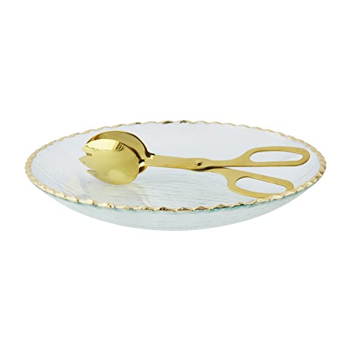 Mud Pie Glass Bowl Serving Set, 12", Gold