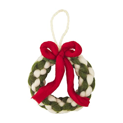 Mud Pie Wool Wreath Christmas Ornament, Green, 7" x 6"