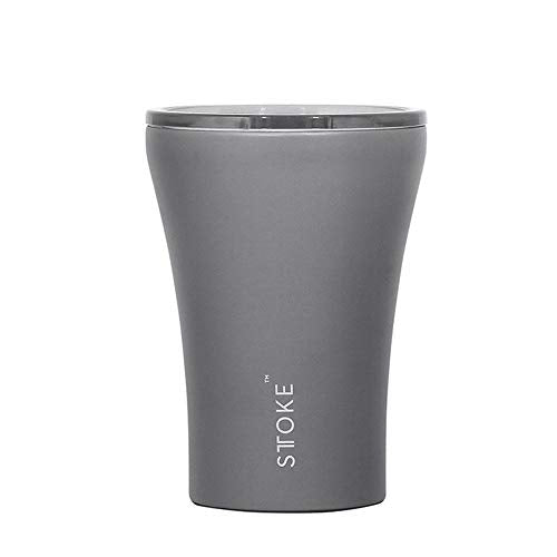 Sttoke Leakproof Shatterproof Ceramic Reusable Coffee Cup Insulated Drinking Tumbler, 8 oz, Slated Grey
