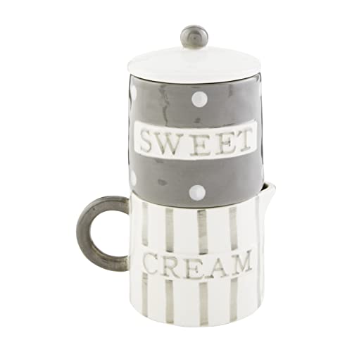 Mud Pie Happy Cream and Sugar Set, 6" x 4 1/2", Gray/White